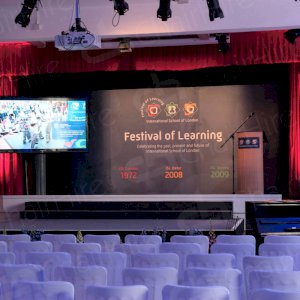 covered banquet chairs at the Festival of Learning