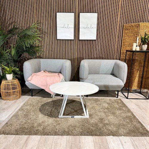 Dove Armchairs with White Dallas Coffee Table