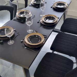 Hire black Utah tables alongside black Ski chairs to create a sleek, modern, and cohesive look for your event space.