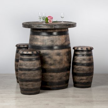Barrel Bar Table and 3 Stools